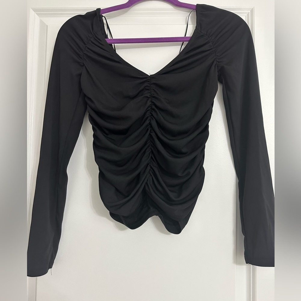 NWT Zara - Top with Ruching - Black - Women Medium